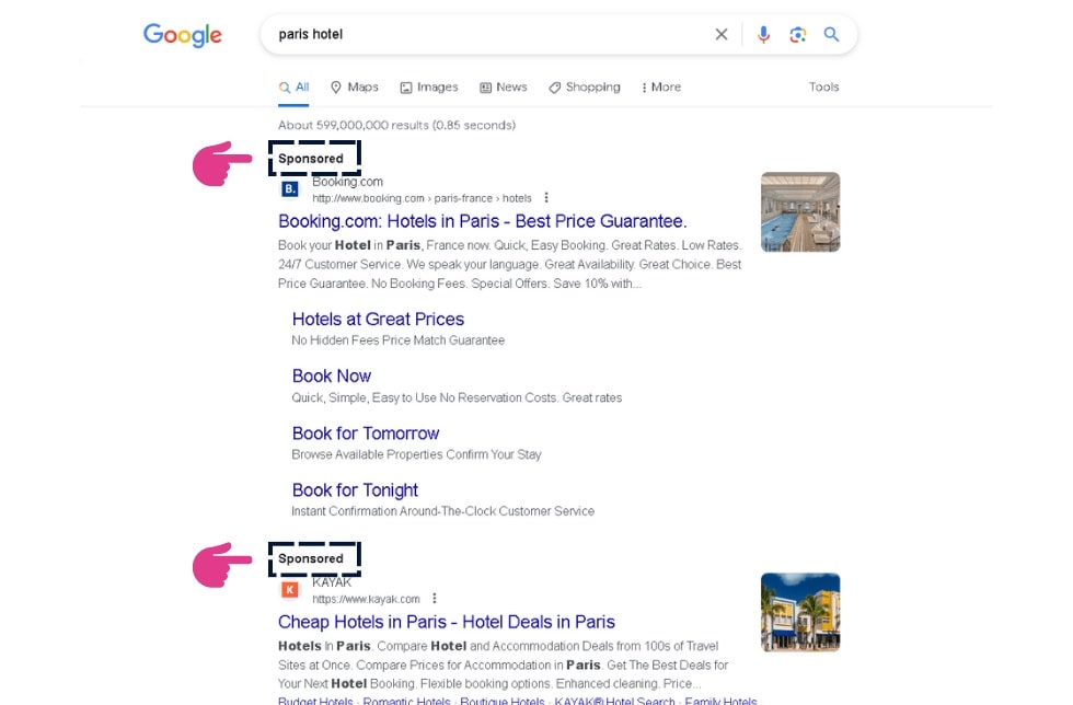 showing the google ads results as native advertising example