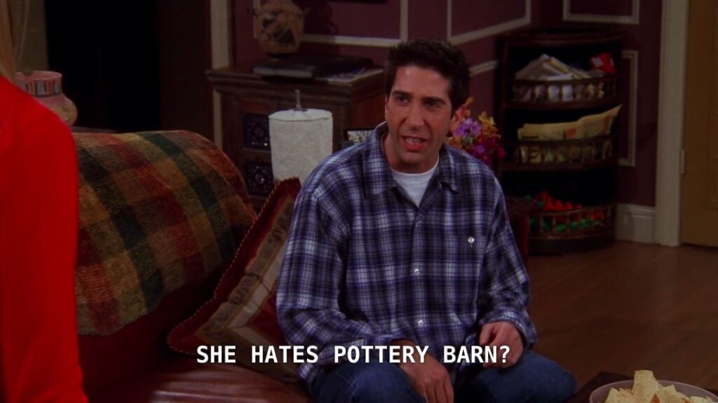 showing The One with the Apothecary Table episode of Friends series as an example of Direct product placement