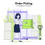 showing a woman picking an order as an illustration of order picking