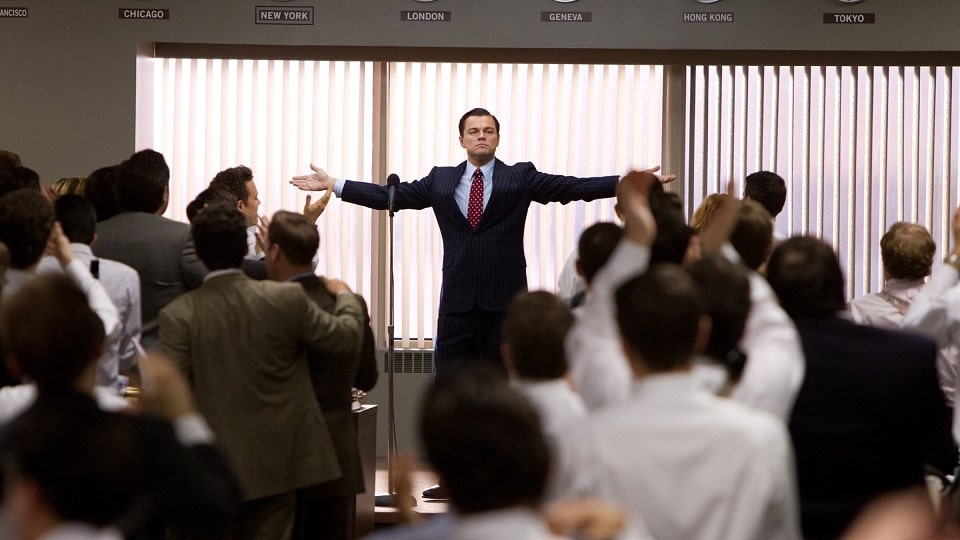 A scene from the wolf of wall street movie as an example of social selling power and definition.