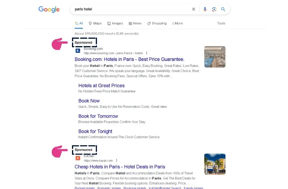 Showing google ads as a sponsored content example.
