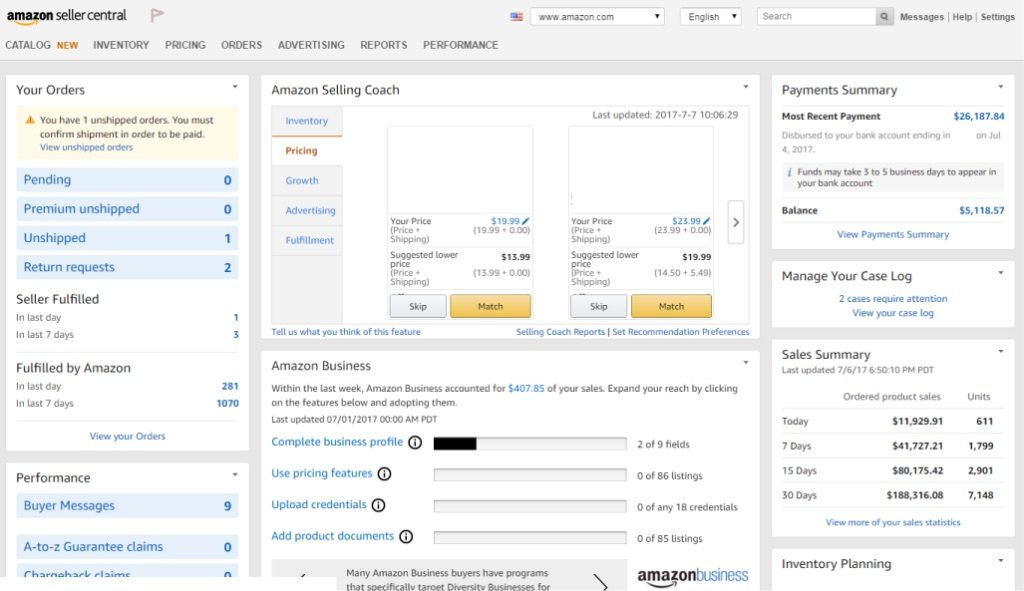 Amazon seller pannel as a pricing strategy example. It shows the provided information  by amazon for better pricing strategy decisions. 