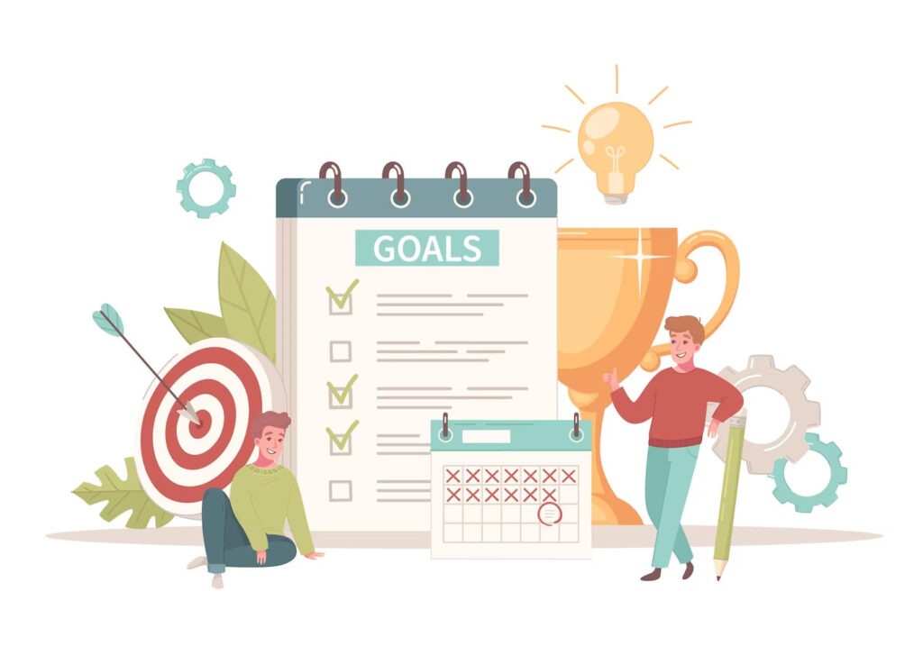showing goals as the first element of an ecommerce marketing plan in an illustration.