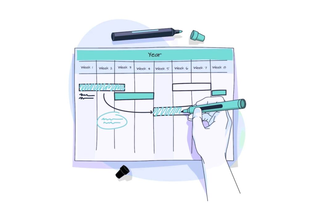 showing Schedule as the eights element of an ecommerce marketing plan in an illustration.